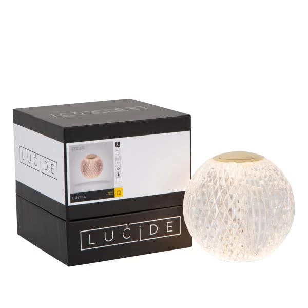 Lucide CINTRA - Lampe de table Rechargeable - Batterie - Ø 9 cm - LED Dim. - 1x1,5W 3000K - 3 StepDim - Transparent - détail 6